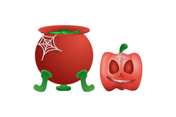 3d Halloween Potion Vat and Pumpkin