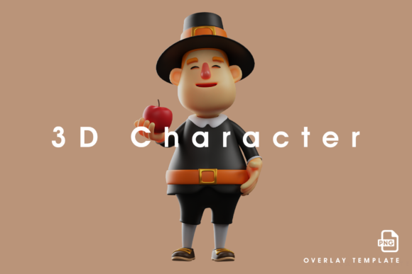 Cool 3D Thanksgiving Pilgrim Man Cartoon